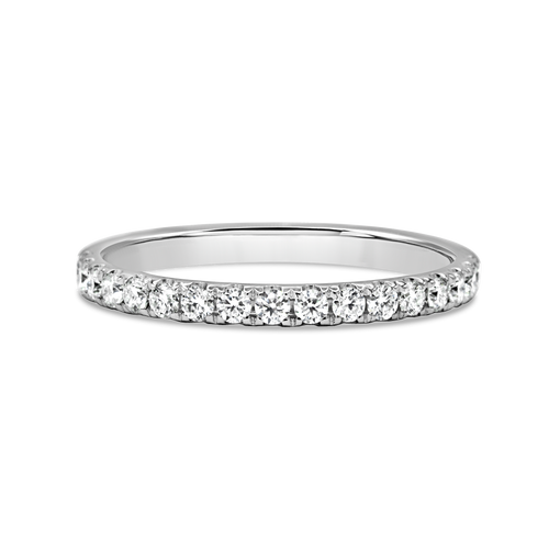 Silver ring with small diamonds on a white background