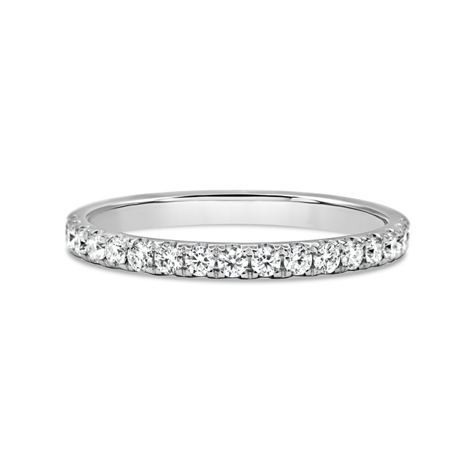 Silver ring with small diamonds on a white background